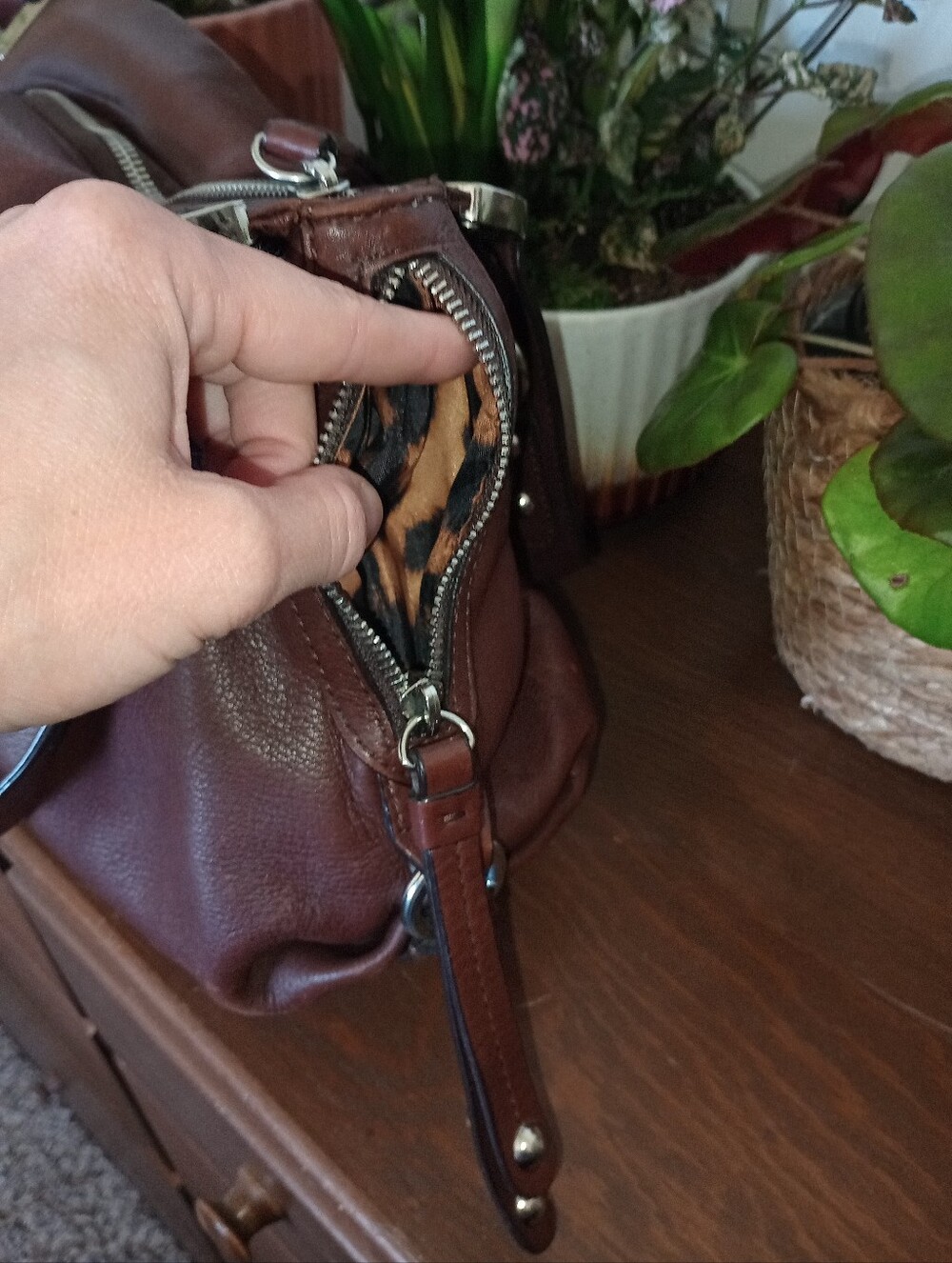 B. Makowsky Studded Leather Hobo Satchel - Picture 8 of 13
